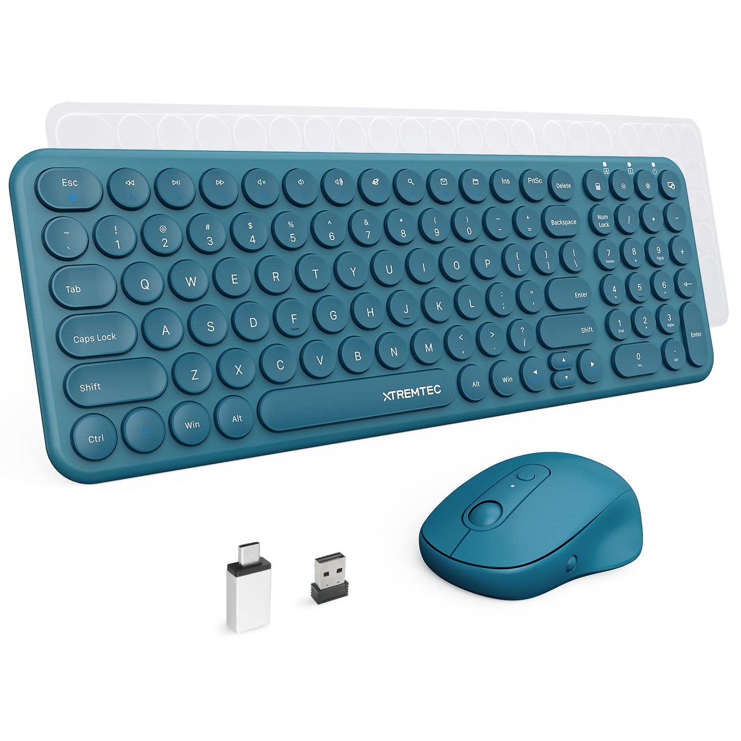 Xtremtec Slim Wireless Keyboard And Mouse Combo, 2.4G Usb Quiet Low-Profile Retro Round Typewriter Computer Keyboard And Ergonom