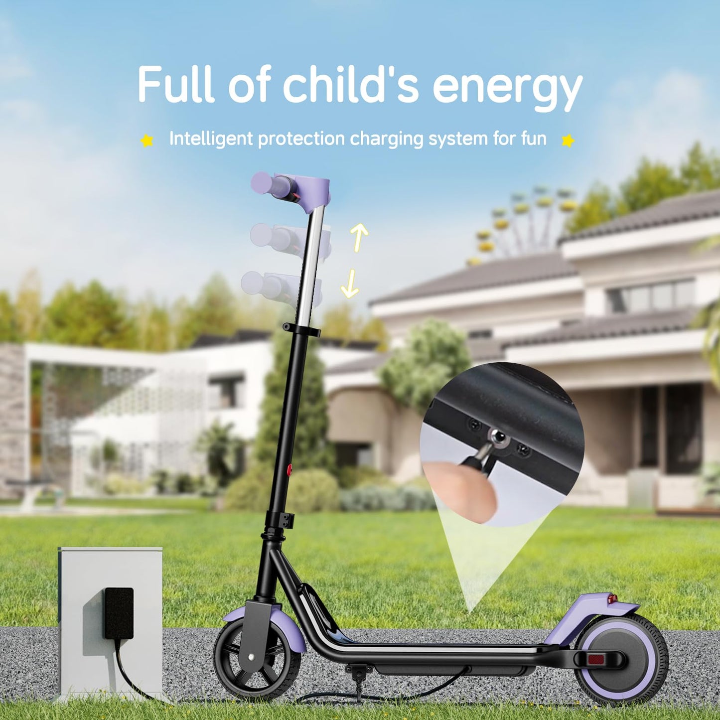 ECOROAD EK6 Kids Electric Scooter for 6-12, 3/6/10mph Speeds for Ultimate Comfort, Adjustable Height Electric Scooter, 150W & Dual Brake Safety, for Growing Adventurers（Rider:3.9-5.2 ft）