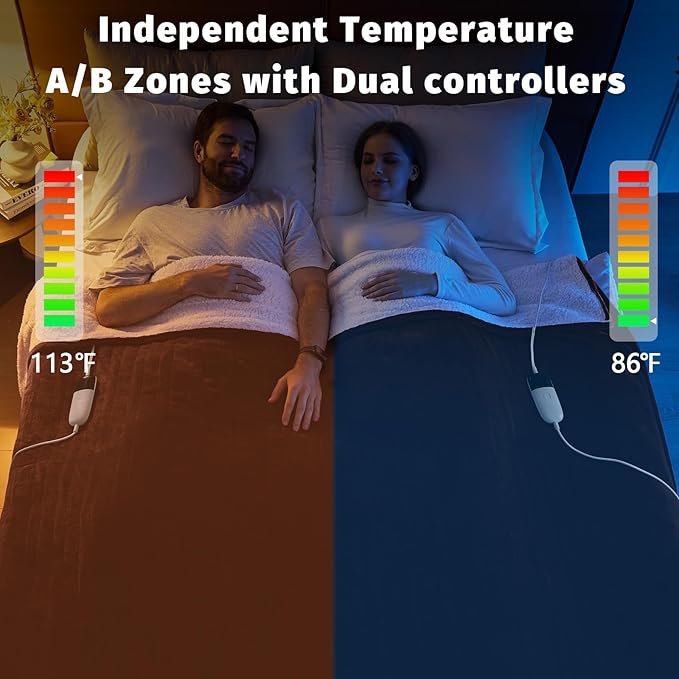 Heated Electric Blanket Queen Size - 84" x 90" Heating Blanket with Dual Control, 10 Heating Levels & 8 Hours Auto Off, Soft Warm Flannel Blanket, Christmas Birthday Gifts for Senior Grandma