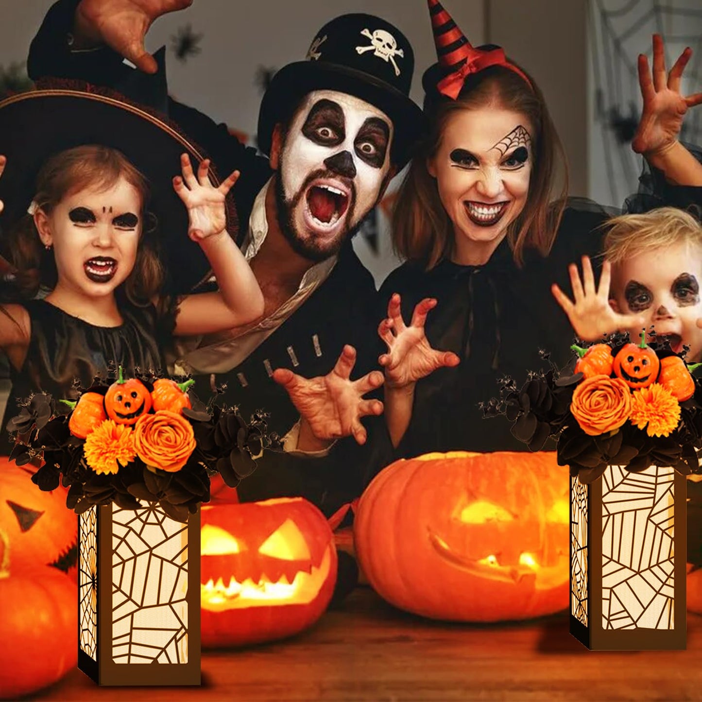 Halloween Party Decoration 4 Pcs Halloween Table Centerpieces Boxes Spider Web Paper Lantern Boxes Halloween Goodie Bag Candy Boxes for Table Decoration Halloween Birthday Party Supplies 5x5x9.5in