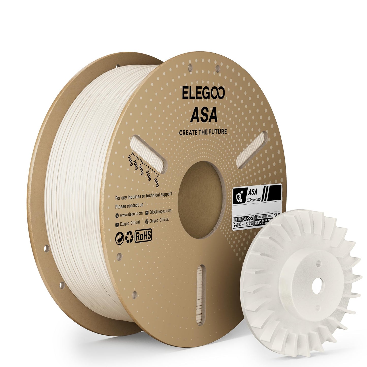 ELEGOO ASA Filament 1.75mm White 1KG, UV & Weather Resistant 3D Printer Filament for Outdoor Functional Parts, High Impact Stren