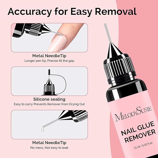 MelodySusie 2PCS Nail Glue Remover for Press on Nails, Acetone Free Nail Polish Remover Multi-Functional Liquid for Removing Glue from Nail Tips Full Cover Nails for Home and Salon Use