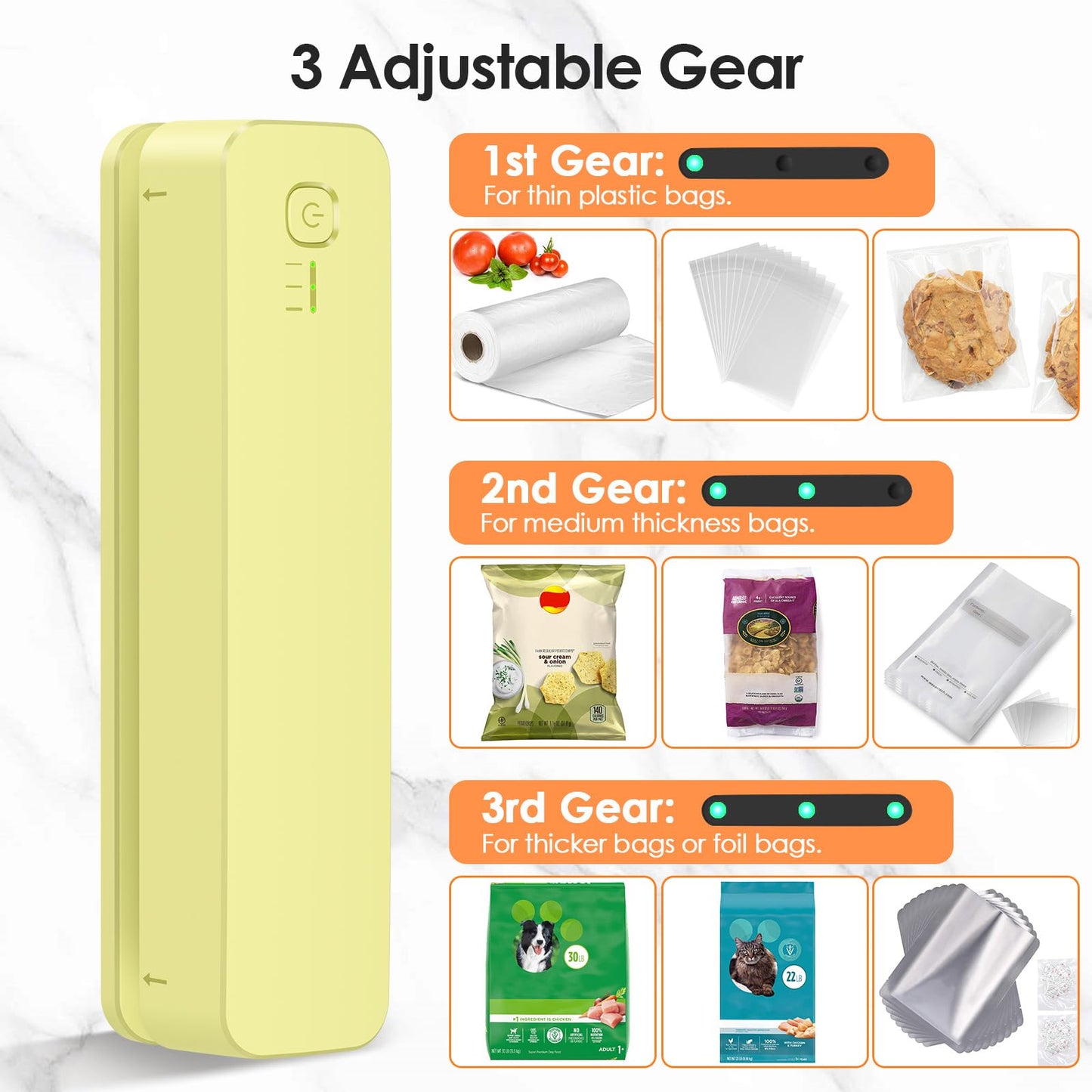 FEPPO Bag Sealer, 3000mAh Rechargeable Mini Bag Sealer with 6.2" Heating Strip, Heat Seal Portable 3 Adjustable Gears Quick Heat Sealer for Chips Snacks Candies Bags Food Storage