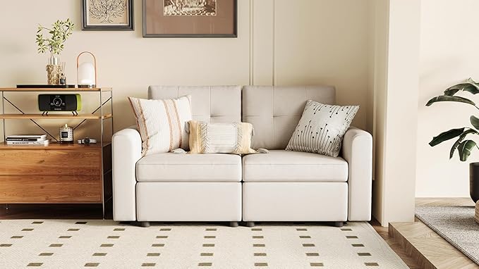 LINSY HOME Modular Sectional Sofa Oversized, Removable Cover Living Room Couches with Storage Deep Seat & Ottoman Chaise L/U Shaped Sofa Modern Couch (Beige, 2 Seats)
