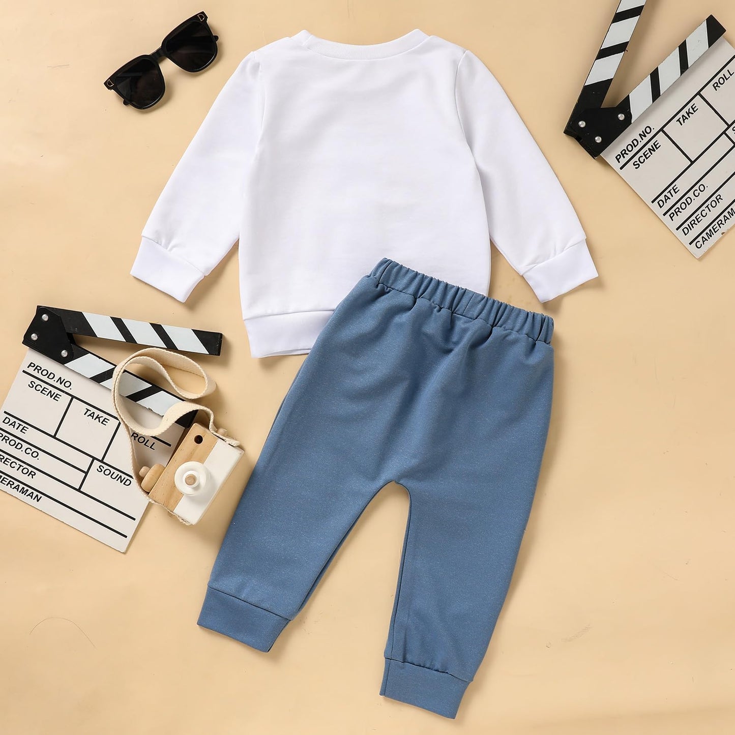 ZOELNIC 1st Birthday Clothes Boy Baby One Year Old Long Sleeve Shirt Pants Fall Winter Outfit (Blue, 12-18 Months)