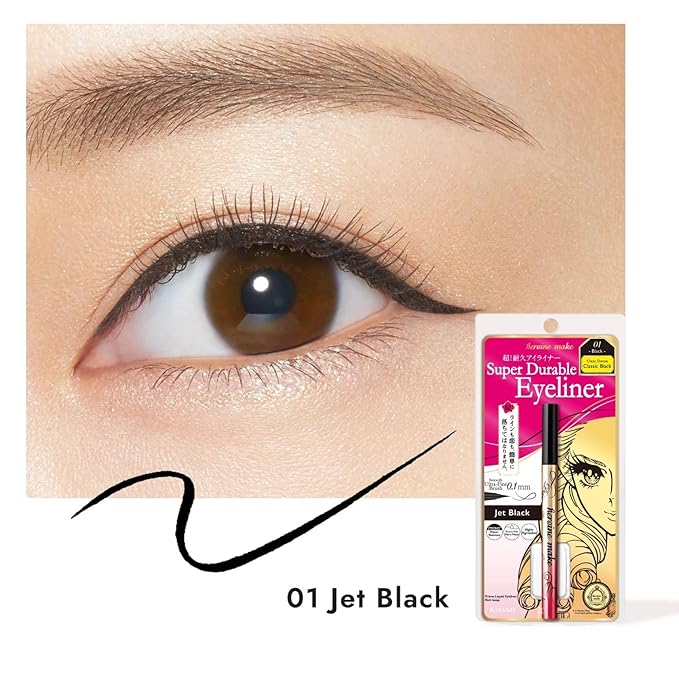 HEROINE MAKE by KISSME Waterproof Eyeliner for Intense Color & Ultra-Fine 0.1mm Tip, Liquid Eyeliner Pen with Organic Beauty Serum, Cat Eye Liner for Long Lasting Dramatic Lines, Jet Black 1 EA, PRIME