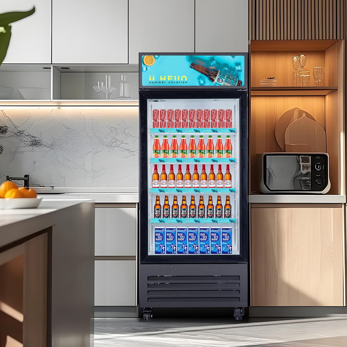 NAFCOOL Commercial Beverage Refrigerator Display Fridge,Single Glass Door Merchandiser Drink Cooler with LED Light Adjustable Shelves,ETL and NSF Approval,16.5Cu Ft,68.9''High