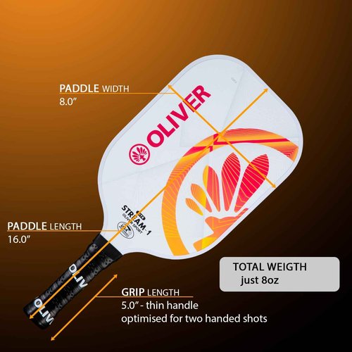 Pickleball Paddle Stream-1 Lite - Fiberglass Surface, 13mm Polypropylene Honeycomb Core, Lightweight, Extended Reach, USAPA Approved - Maximum Speed, Control, and Power
