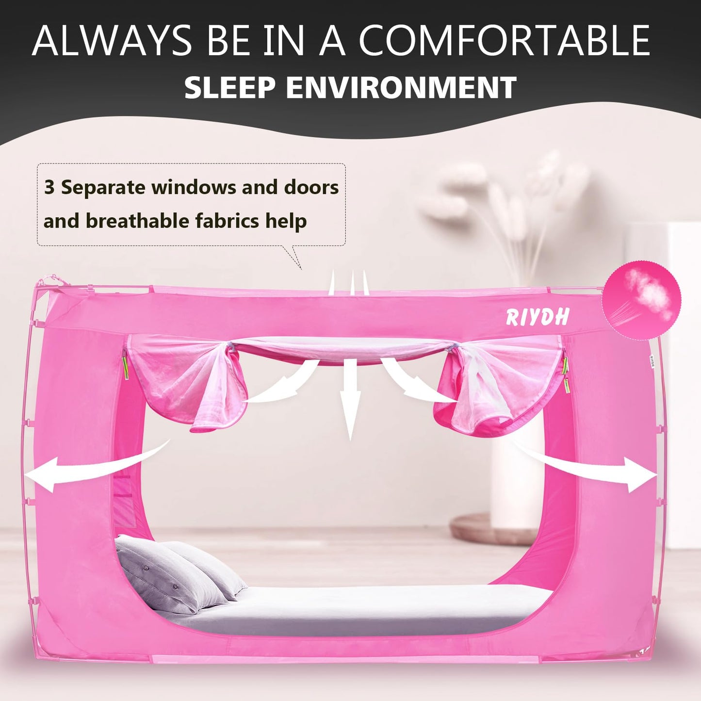 RIYDH Bed Tent Bed Canopy Full Size Tents for Adult and Kids- Original Design Portable Dream Tent Indoor Sleeping Tents 80% Blackout with 3 Doors Breathable Big Space Tents
