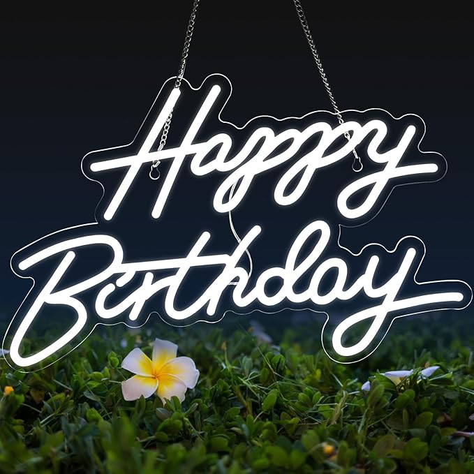 Happy Birthday Neon Sign for Wall Decor, LED Happy Birthday Light Up Sign, USB Powered Dimmable Neon Light for Birthday Pa...
