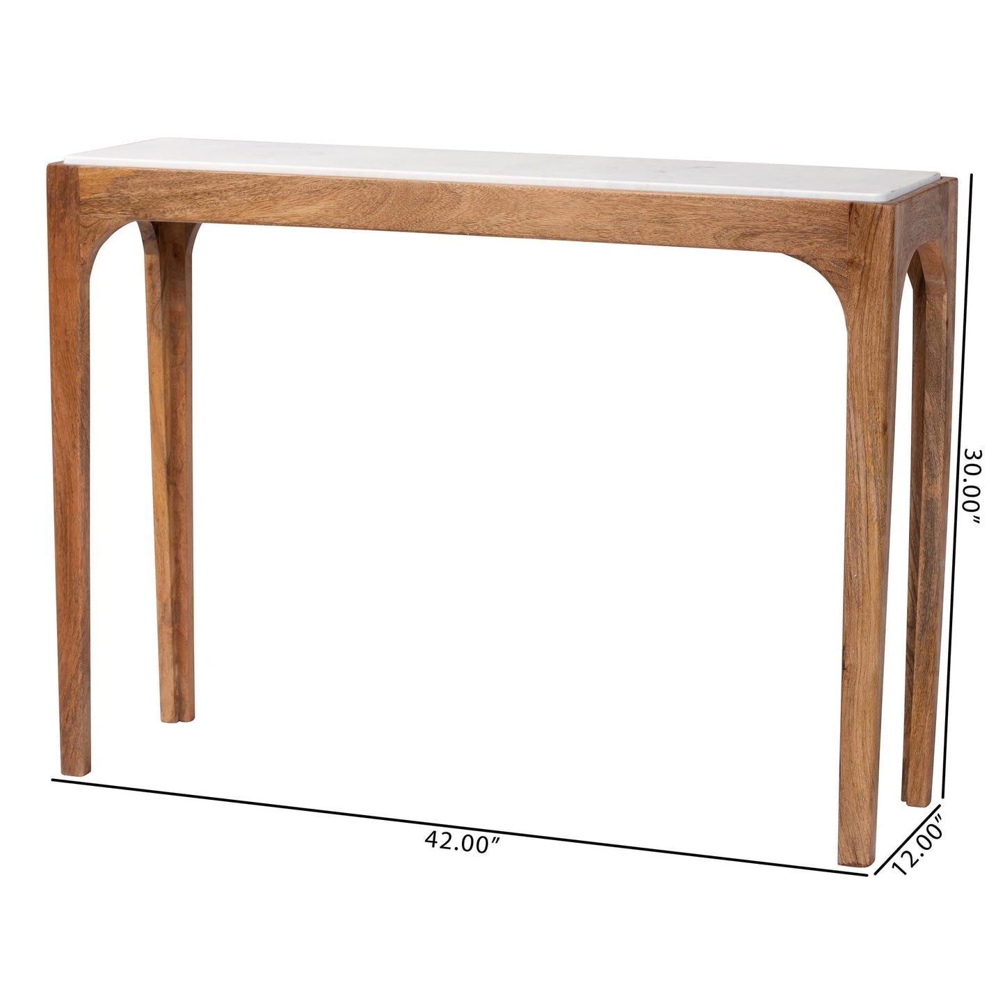 Baxton Studio Lluvia Slim Marble Console Table - Modern Accent Table with Mango Wood Frame for Entryway, Hallway, or Living Room