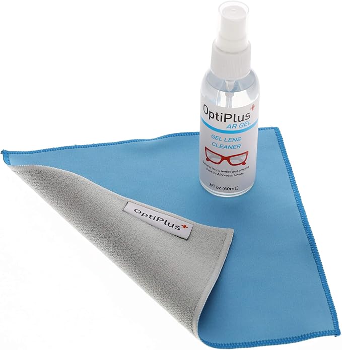 OptiPlus Anti-Reflective Gel Lens Cleaner and Dual-Purpose Microfiber Cloth | Streak-Free Glasses Cleaner