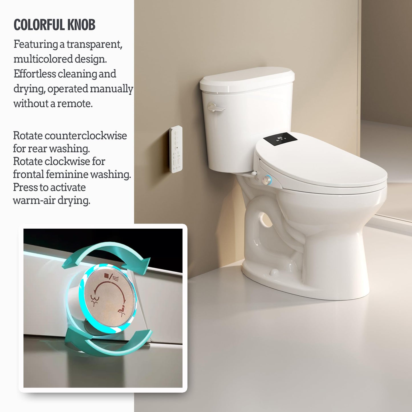 WLJBIDET Bidet Toilet Seat with Remote Control, Electronic Heated Bidet Seat with Adjustable Warm Water and Pressure, Warm Air Drying, Display Screen, Night Light, Slow Closed Toilet Lid, Elongated