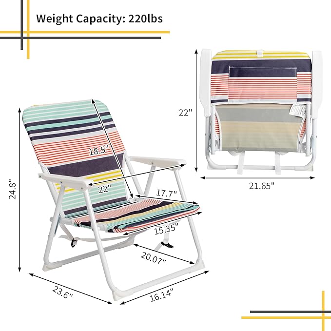 UDeuxff Folding Backpack Beach Chair,Portable Camping Chair with Storage Cup Holder & Adjustable Headrest,Backpack Lawn Chairs for Sunbathing,Camping (Multicolor)