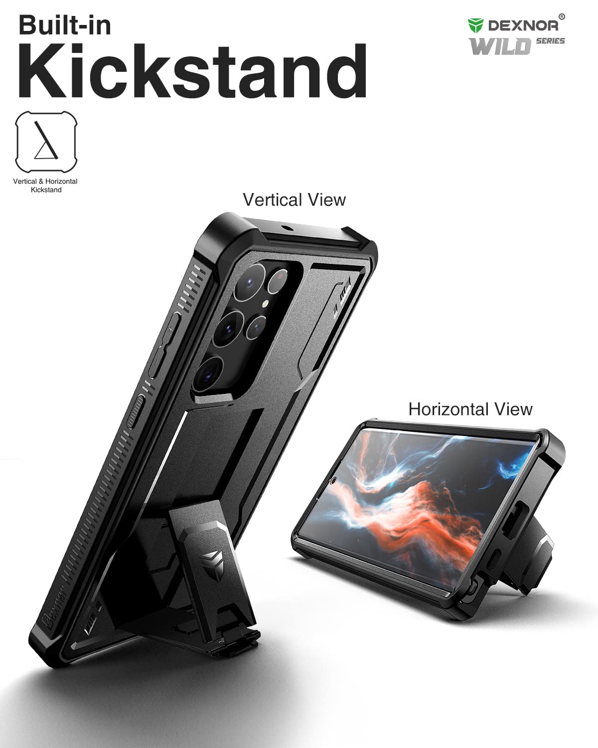 Dexnor Samsung Galaxy S22 Ultra 5G Protective Cover Black | 6.8 Inches, Built In Screen Protector, Kickstand, Heavy Duty, Milita