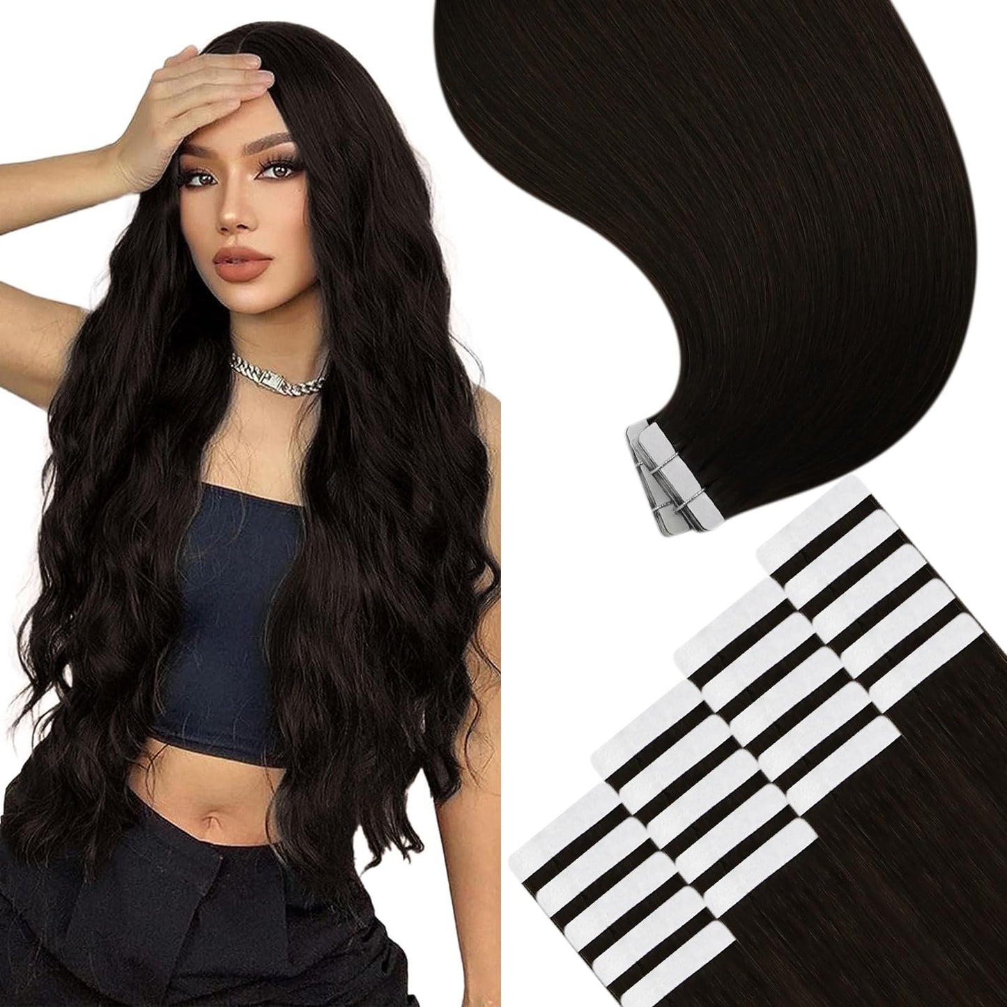 YoungSee Tape in Hair Extensions Real Human Hair Dark Brown Tape Extensions Human Hair Brown 22In Tape in Human Hair Extensions