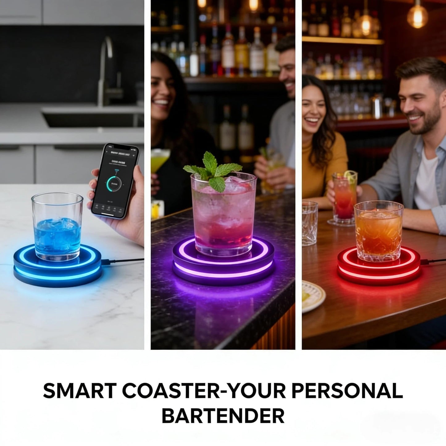 Smart coaster cocktail mixer 2.0 Machine,Portable Cocktail Maker Interactive Lighting with Built-in Smart Sensing Tech Easy to Clean & Carry Compact for Home Mat Bar Club Drink (1PC)