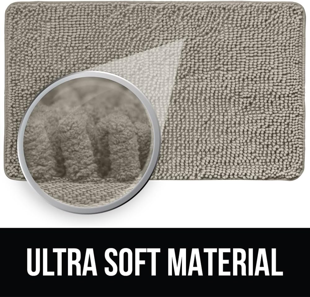 KANGAROO Bathroom Rugs, Chenille Soft Absorbent Bath Rug, Shaggy Shower Mat, Quick Dry Machine Wash Bathmat, Plush Carpet Mats for Tub, Bathtub and Room Home Decor Accessories, 30x20, Beige