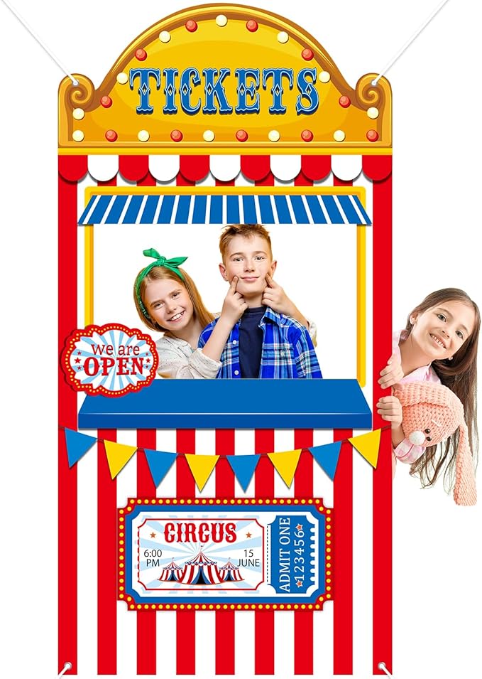 Carnival Circus Party Decorations Carnival Ticket Booth Circus Theme Photo Booth Props Backdrop Fabric Photo Birthday Bann...