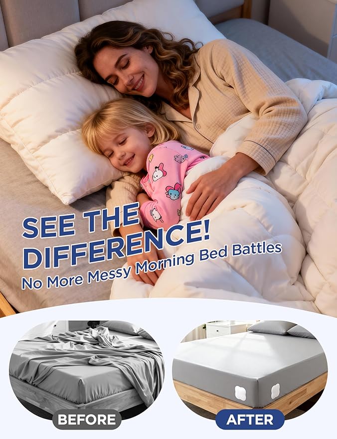 Sheet Holders Bed Sheet Grippers - Fitted Sheet Holder for Corners Keep Sheets Firm & Tight Fit All Sheet Sizes Sheet Straps Clips Easy Installation
