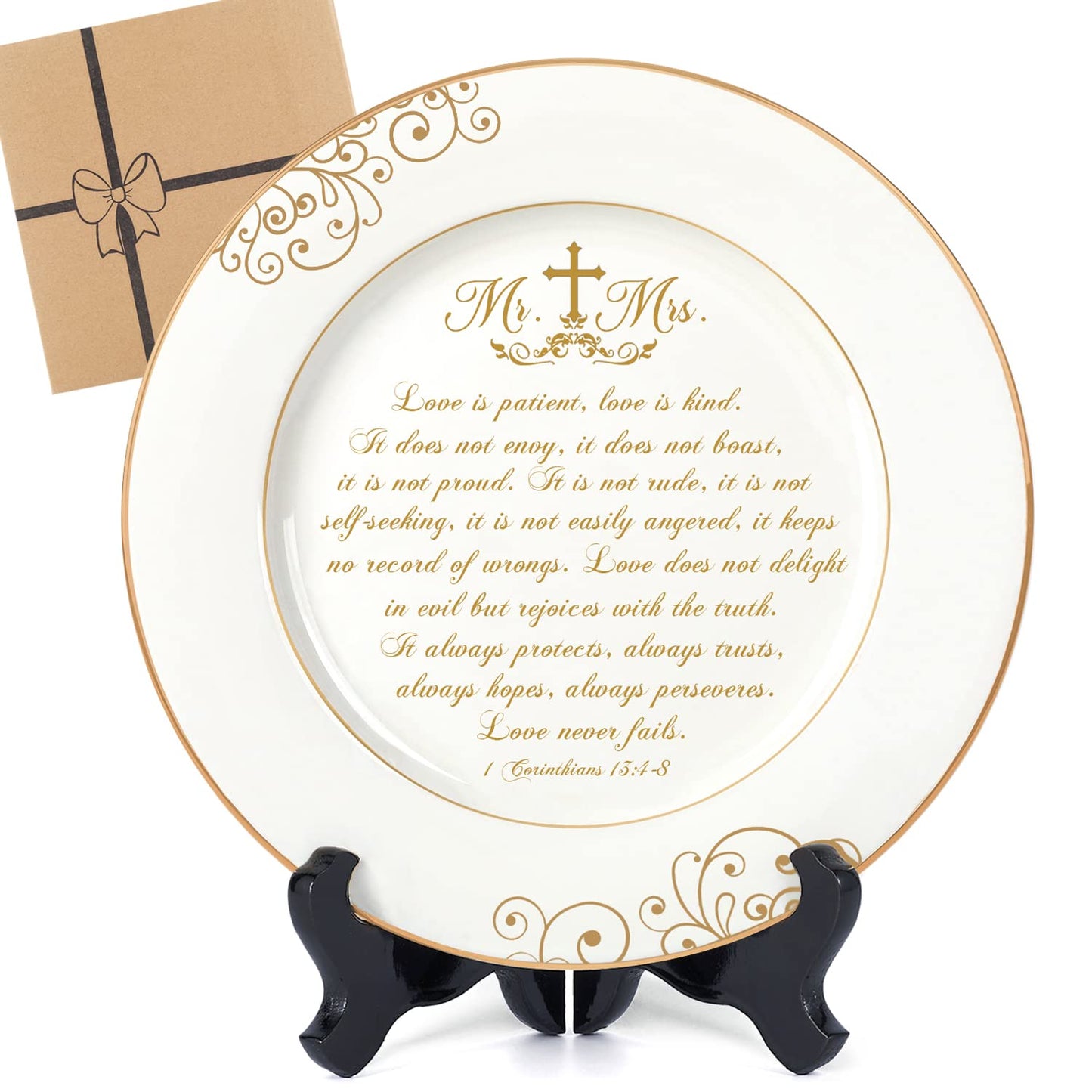Urllinz Best Anniversary Wedding Gifts for Couples Unique 2025 - Mr and Mrs Plate with 24k Gold Foil Decorations, Newlywed Bridal Shower Engagement Gift for Her Him, Ceramic 9"