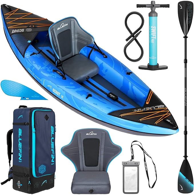 Premium Bluefin Ranger & Scout Inflatable Kayak - Inflatable 1 & 2 Person Kayak Accessories: Pump, Paddle Phone Case and B...