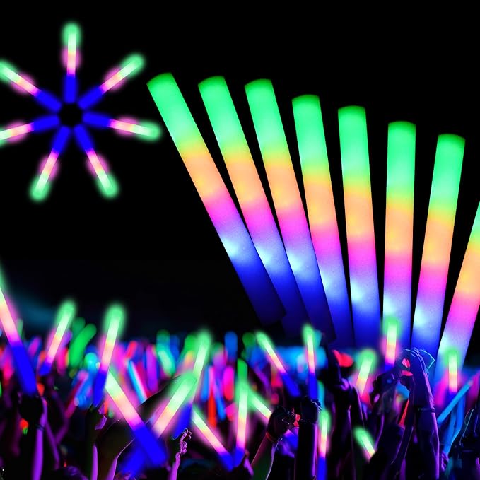 SVYIQ 12 PCS Foam Glow Sticks Bulk With 3 Modes Colorful Flashing,Foam Light up Sticks,Glow Sticks for Wedding,Glow in Dar...