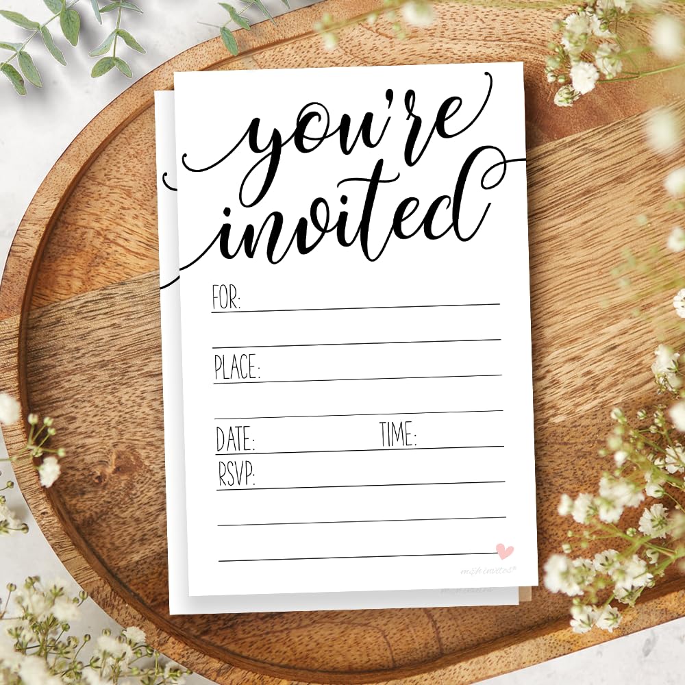 Classic Script Invitations (20 Count) with Envelopes - Sweet Heart Design