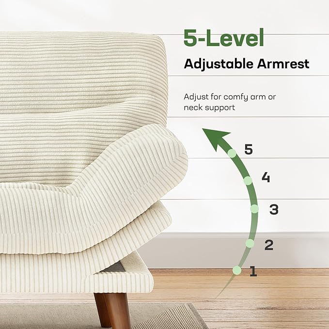 Marsail 75" Futon Sofa Bed, Corduroy Loveseat Futon Couch with Adjustable Backrest & Armrests, Convertible Sleeper Sofa Bed for Apartment, Living Room, Office, White