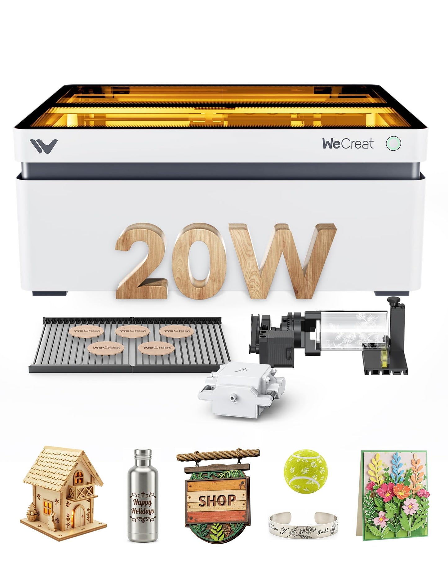 WECREAT Vision 20W Desktop Laser Engraver, Auto-Lifting for 5.5" Material, Smart Camera for Easiest Positioning, 600mm/s Speed, Laser Engraving Machine for Tumblers Wood Acrylic DIY Craft Gifts Making