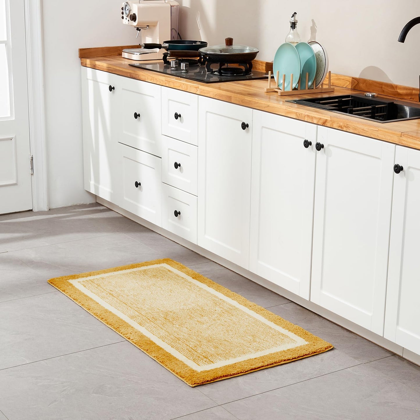 CozeCube Bath mats for Bathroom Non Slip, Fluffy Shaggy Bath Rugs for Bathroom Washable, Extra Soft and Absorbent Microfiber Bath Rugs for Shower Sink, Kitchen Sink, Harvest Gold, 16" x 24"