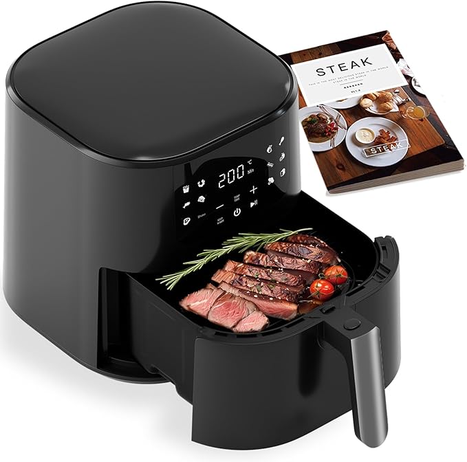 QIDO Air Fryer 8-in-1 with 5 QT Capacity,180°-450°F Precision Heating, Air Fry, Roast, Broil, Reheats, Dehydrates, Less Oil, Features Shake Reminder, Large Touch Display with Auto Menus, Dark Black