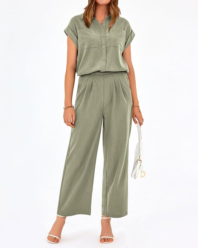 PRETTYGARDEN Womens 2 Piece sets Summer Cap Sleeve Tops Palazzo Pants Dressy Casual Vacation Travel Outfits Tracksuits