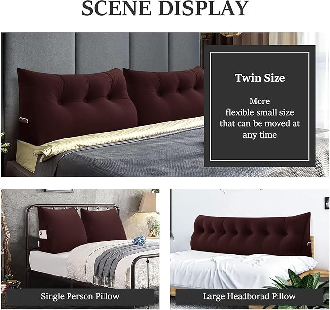 Bed Wedge Headboard Pillow - College Dorm Reading Pillow Back Support While Sitting in Bed - Ergonomic Lumbar Pillow Body Positioning Bed Pillow - Velvet Maroon 39IN