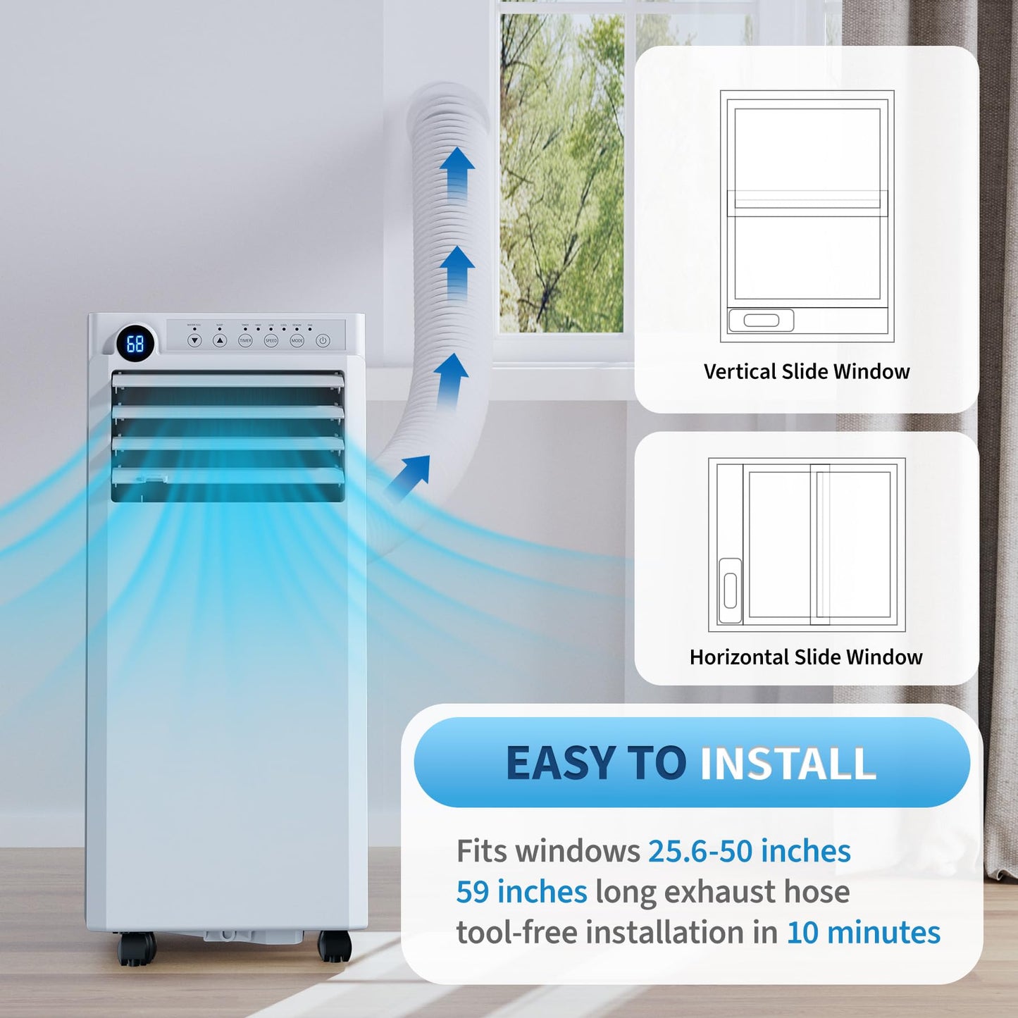 Portable Air Conditioners 8,000 BTU, 4-IN-1 Portable AC Unit for Rooms to 350 Sq. Ft. with Cooling, Dehumidifier, Fan & Sleep Modes, LED Display, 24H Timer, Remote Control, Installation Kits Included