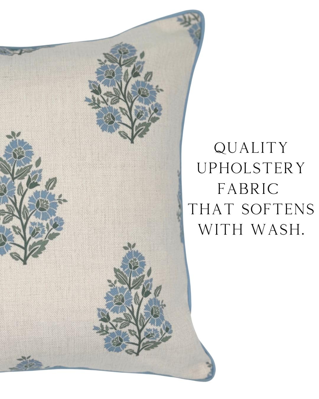 Jillien Harbor “The Camille” Floral Block Print Pillow Cover – Soft Blue and Off-White Decorative Throw Pillow Cover – Grandmillennial Home Decor, 20" x 20"