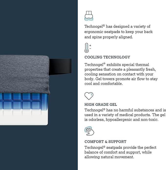 Technogel Lumbar Support Cushion – Cooling Gel Back Cushion for Office Chair, Car, Airplane – Sciatica & Lower Back Pain Relief – Ergonomic Support for Long Sitting, Office Workers, Drivers, Gamers