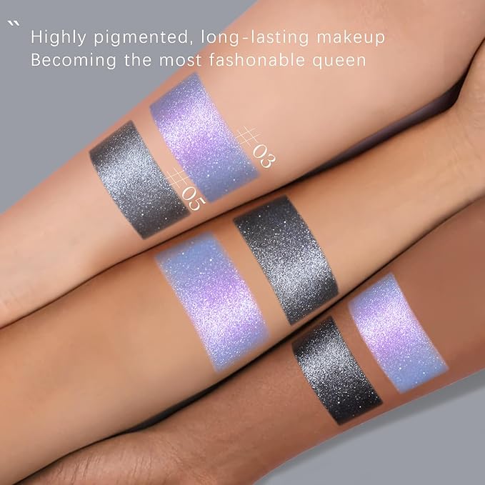 Black Gray Glitter Eyeshadow, Metallic Cool Toned Grey Silver Smoky Single Eyeshadow, Sparkling Inner Corner Eye Highlighter Shimmer Eye Makeup Palette 05