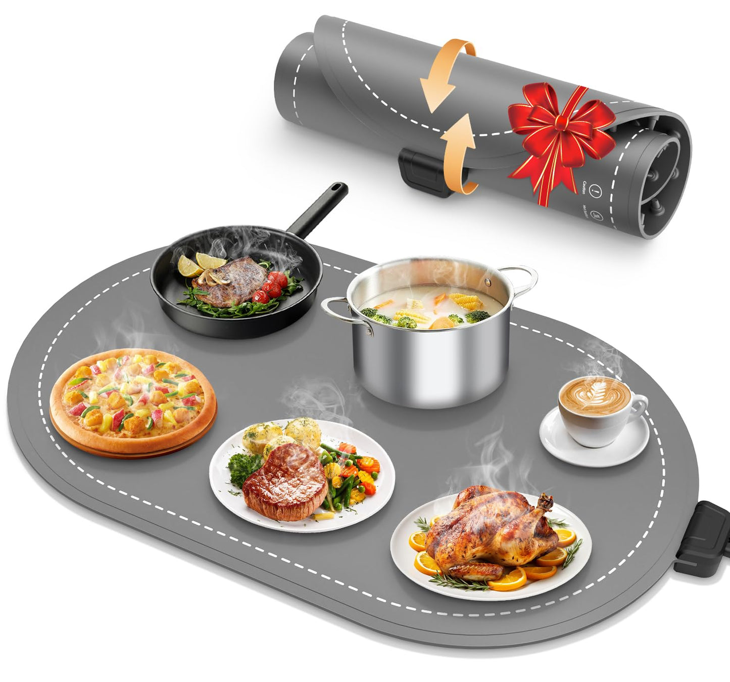 seenlast Warming Mat for Food with Adjustable Temperature Timer,10S Fast Heating Electric Food Warming Mat for Parties Buffet Daily,Food Heating Mat with Insulating Pad Raised Feet Protects Table