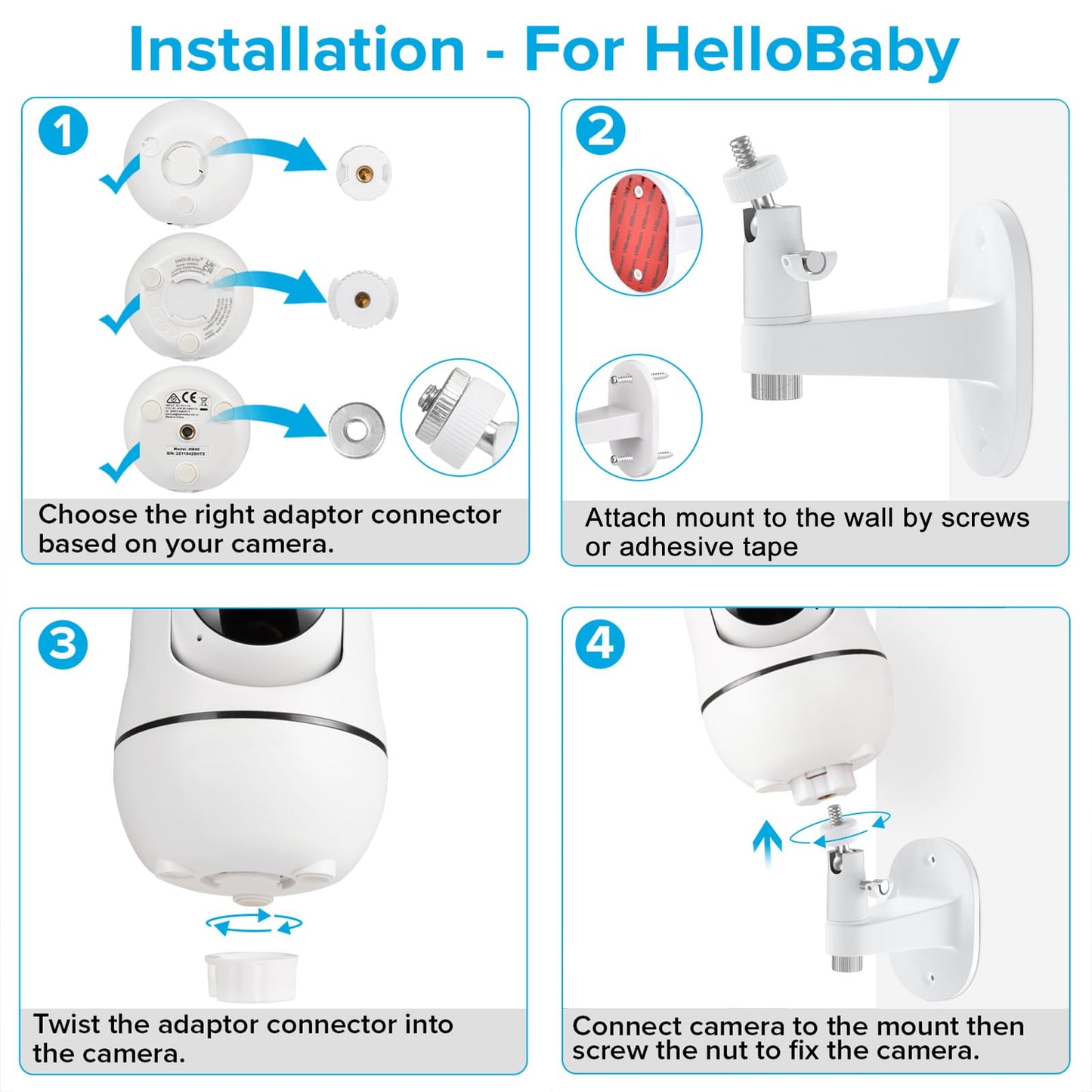 Adjustable Baby Monitor Mount for HelloBaby HB65/HB40/HB6550/HB6560/HB66/HB6339/HB6550 Pro, ANMEATE SM935E, Universal Baby Monitor Wall Mount with Perfect View and Easy to Install