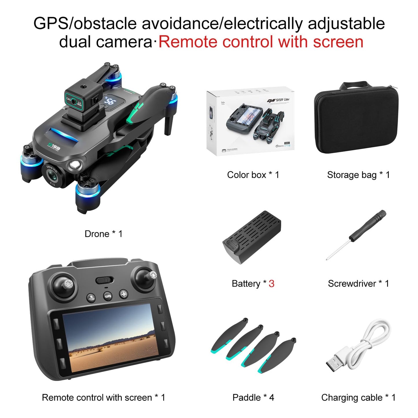 Drones with Camera for Adults 4K, GPS UHD Drone, 5G Remote Controller with Screen, One Key Return, Dual Camere, 3rd Gear Speed, Optical Flow Mode and Obstacle Avoidance, Drone for Beginners (Black)