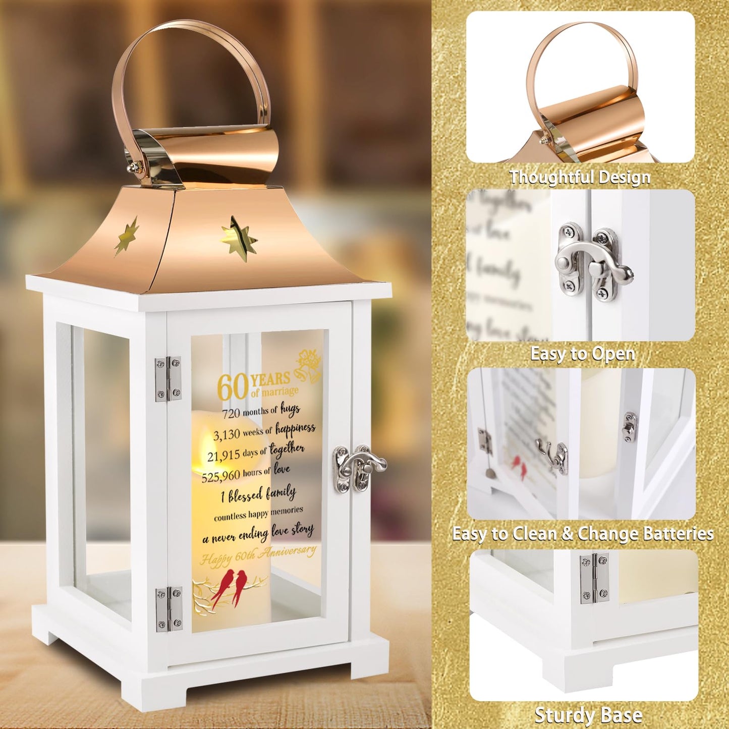 60th Wedding Anniversary Lantern,60th Anniversary Wedding Gifts for Couple Parents Husband Wife，60 Year Diamond Anniversary Gifts for Her Him,Unique 60th Anniversary Wedding Gift Ideas