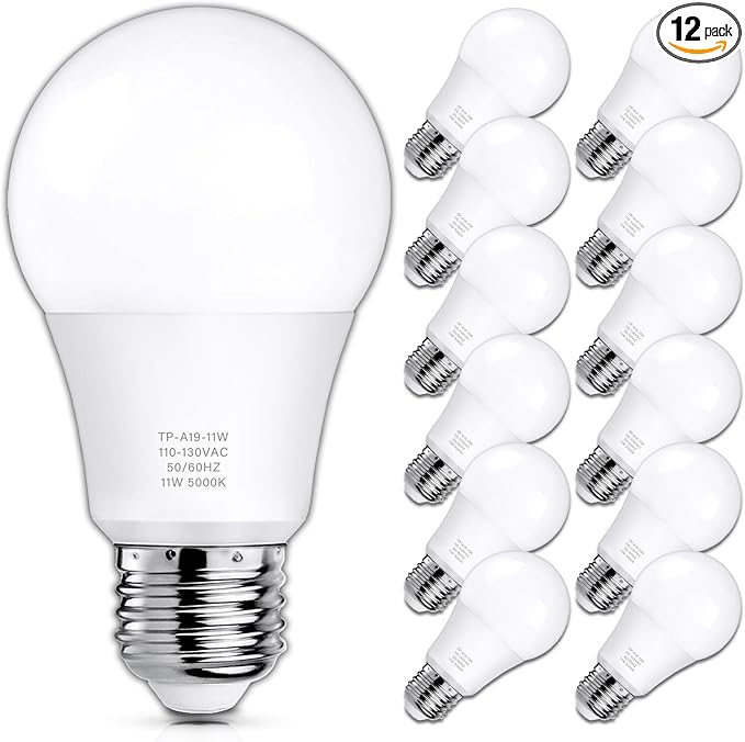 MAXvolador 12-Pack A19 LED Light Bulbs, 100 Watt Equivalent LED Bulb, 5000K Daylight White, 1100 Lumens, E26 Medium Base, ...
