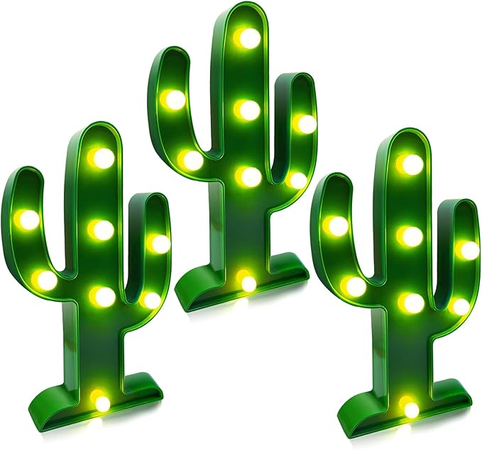 Extra Large - 3 Pack LED Cactus Light Cinco de Mayo Decorations 10 x 5.5 Inch Cactus Decor Mexican Fiesta Party Decoration...