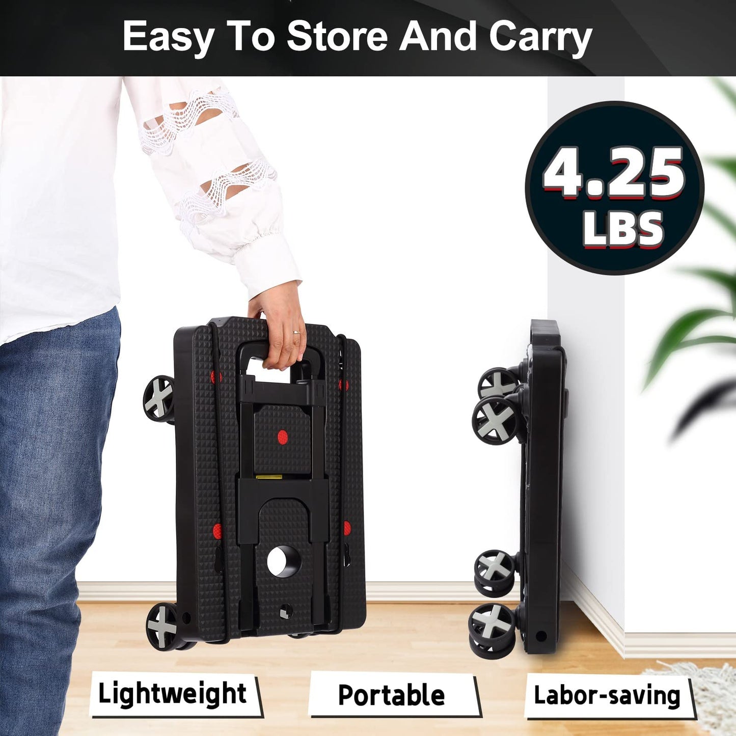 Folding Hand Truck Lightweight Hand Truck Dolly Foldable,Luggage cart with 4 Rotate Wheels, Utility Cart with Adjustable Handle,Collapsible Dolly for Moving