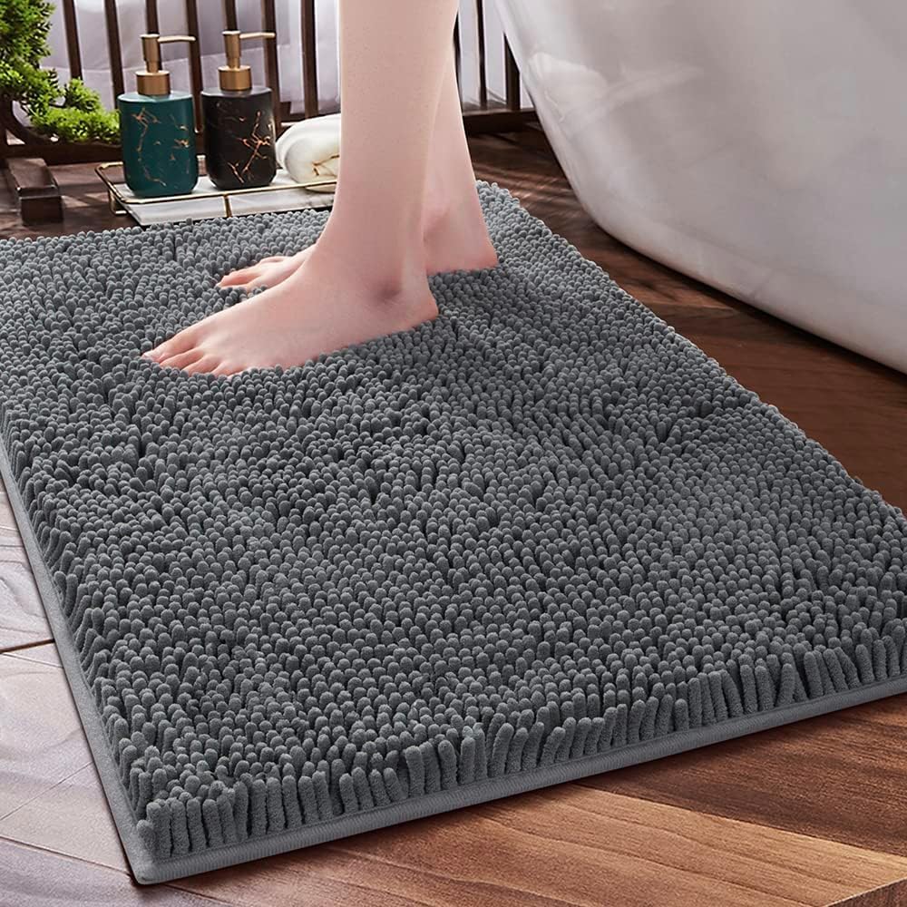 SONORO KATE Bathroom Rug,Non-Slip Bath Mat,Soft Cozy Shaggy Thick Bath Rugs for Bathroom,Plush Rugs for Bathtubs,Water Absorbent Rain Showers and Under The Sink (Dark Grey, 17"×24")