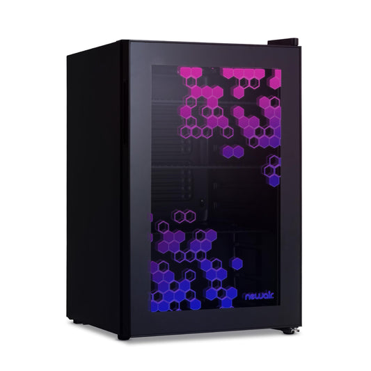 NewAir 85 Can Beverage Refrigerator with HexaColor LED Lights | Small Mini Fridge for Bedroom, Gaming Room, or Office | Remote Controlled Lighting & Quiet Cooling