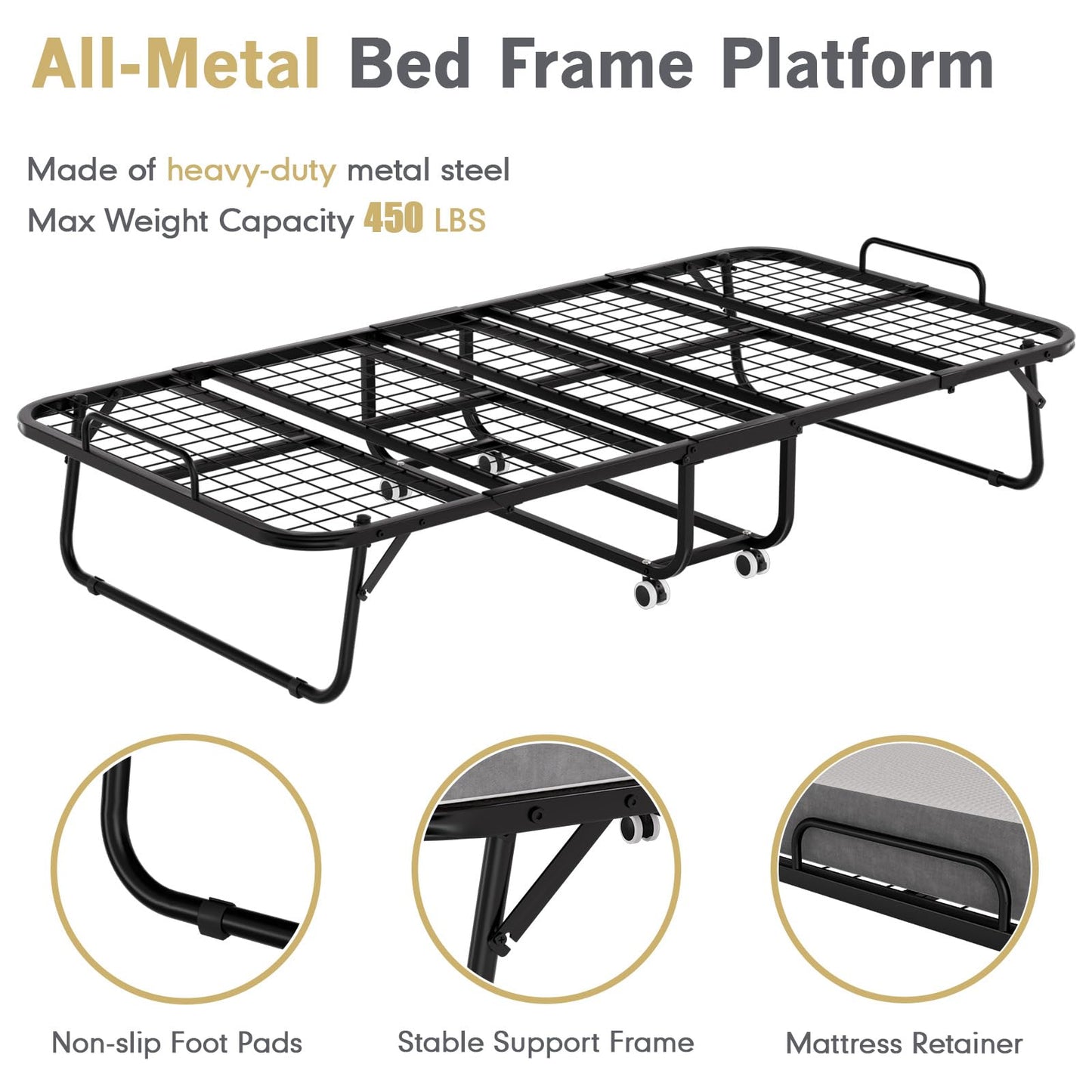 Pelnuies Nuvatheon Folding Bed with Mattress for Adults, Foldable Bed Frame, Portable Rollaway Bed with 5-inch Memory Foam Mattress & Sturdy Metal Frame, Space-Saving Easy Storage,75"x 31"