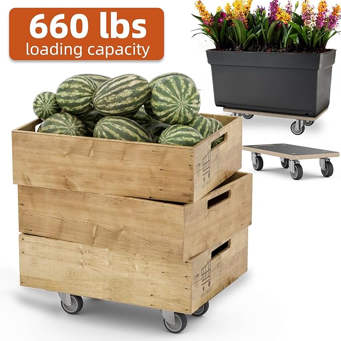 Wood Platform Dolly 4 Wheels Heavy Duty Furniture Mover Dolly 550 Lbs Capacity (2 Packs) Christmas Edition Color Family Trolley Specification
