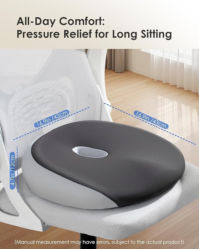 FLORICH Seat Cushion, Memory Foam Cushion for Office Chair, Ergonomic Office Seat Chair Cushion for Relieving Sciatica, Soft & Breathable Car Seat Cushion - Gray